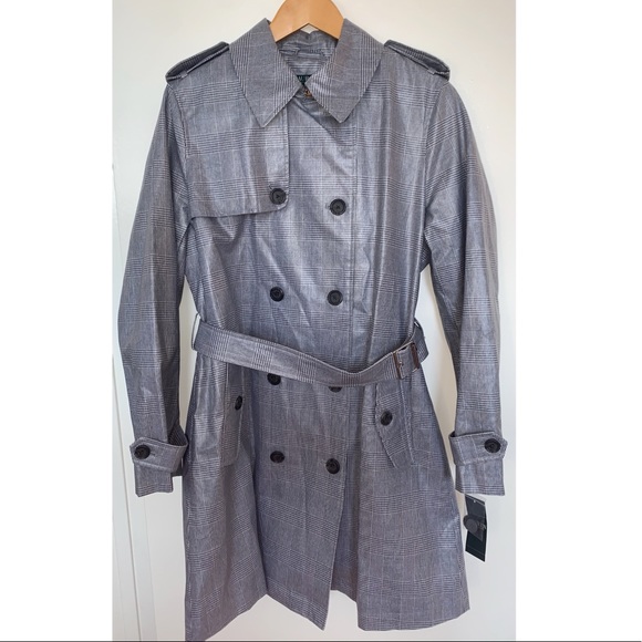 LRL Lauren Ralph Lauren | NWT | glen check laminated belted trench coat - Picture 3 of 10